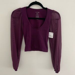 Free People Cropped Top with Sheer Sleeves